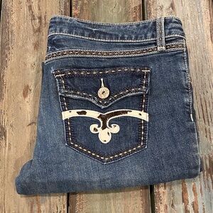 Wrangler Sz 11 Rock 47 Ultra Low Rise Jeans Cowhide Accents Embroidered Women’s